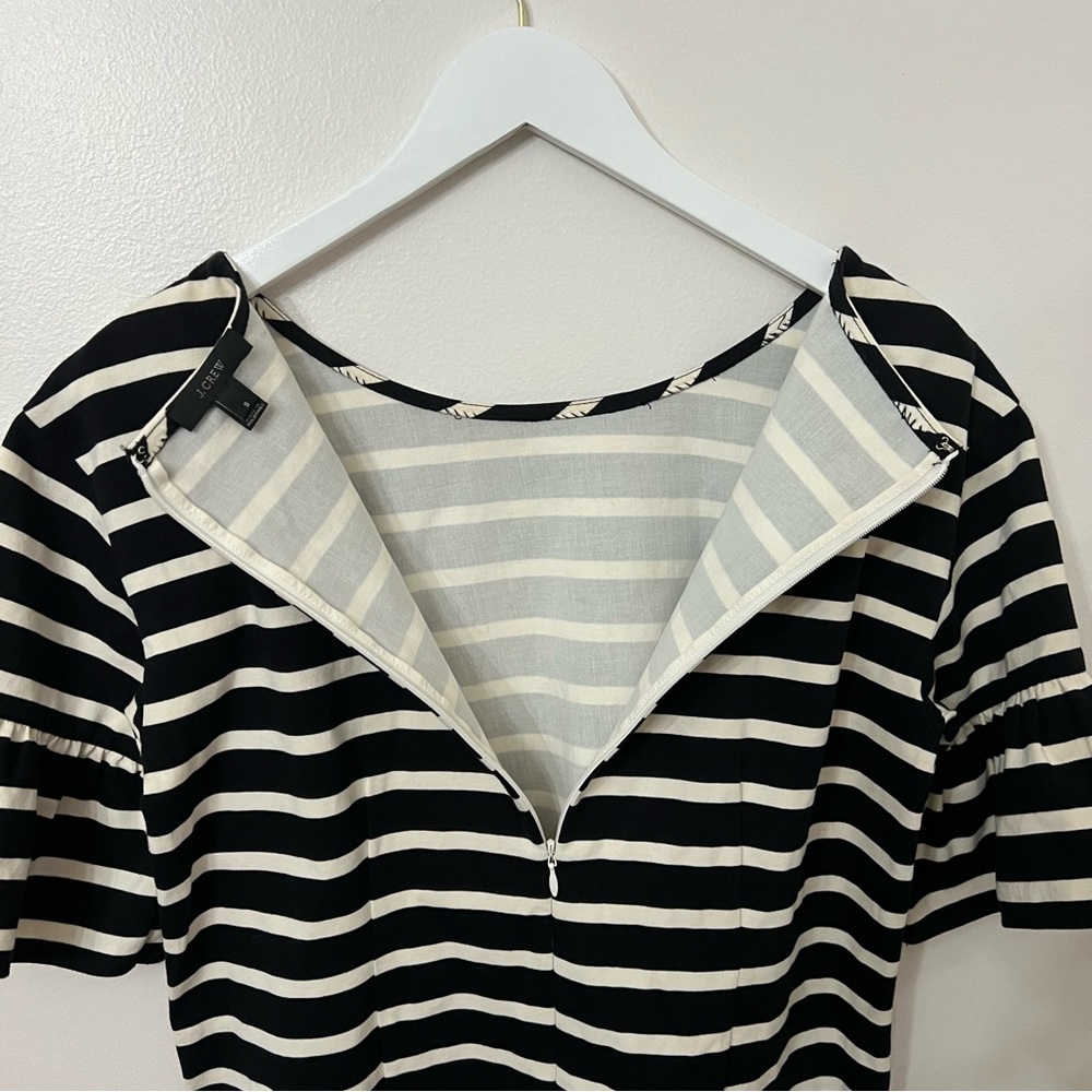 J. Crew Black and White Striped Ruffle Sleeve Dress Size Small Midi 100% Cotton - Picture 7 of 11